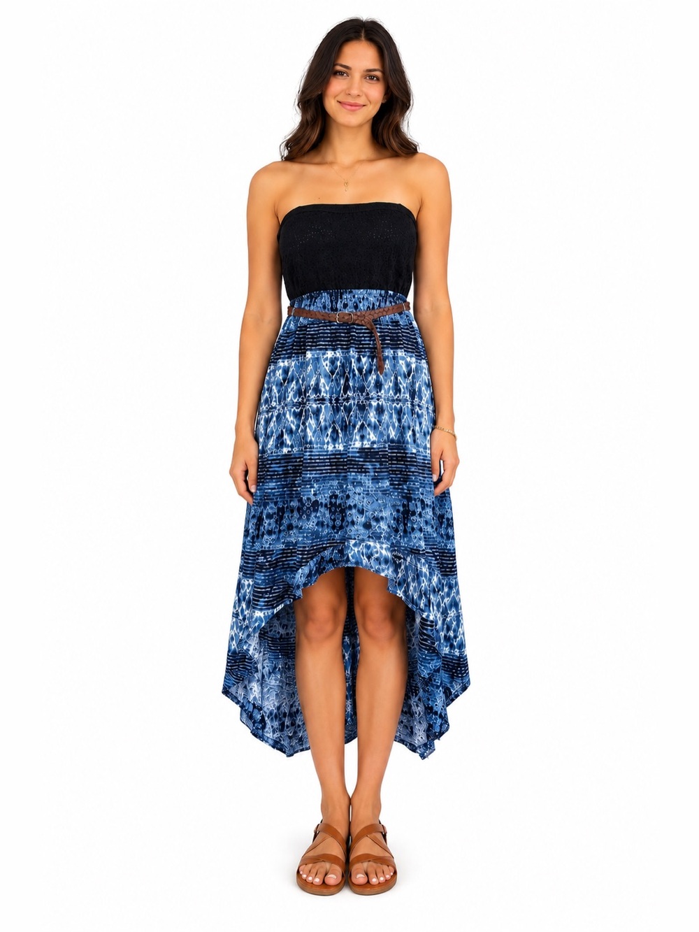 ✨4/$30 Ardene Strapless High-Low Maxi Dress | Blue Boho Print | Size XL